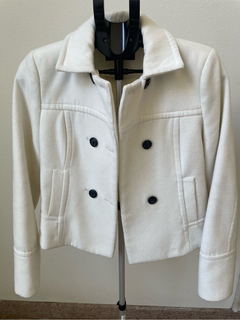 BCBG Cream Double-Breasted Pea Coat